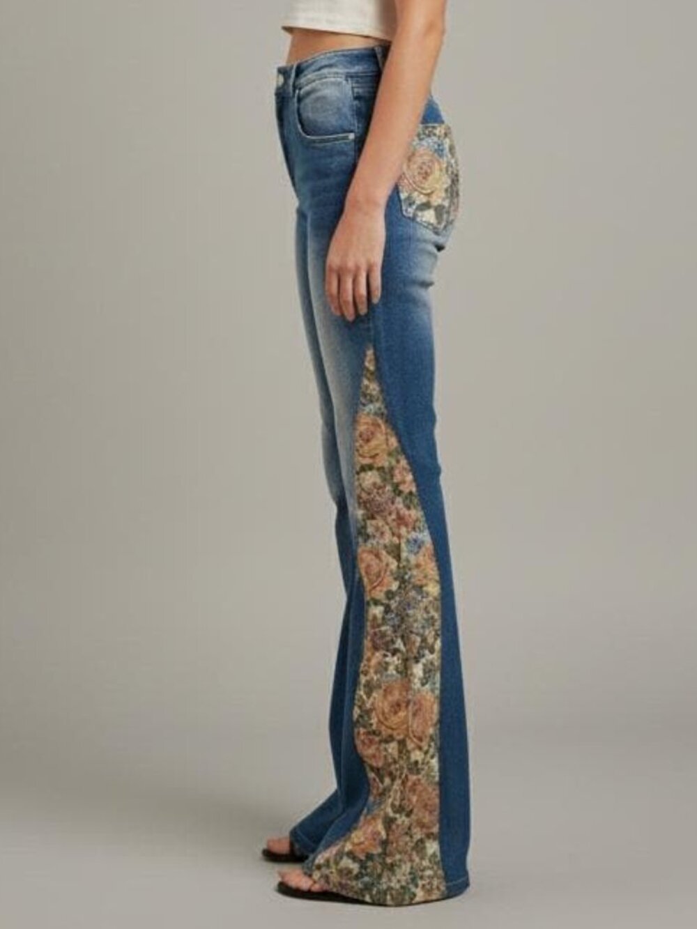 Silk & Lace Floral Tapestry Flare Jeans Cotton Denim Tall Inseam 34" - Picture 4 of 17